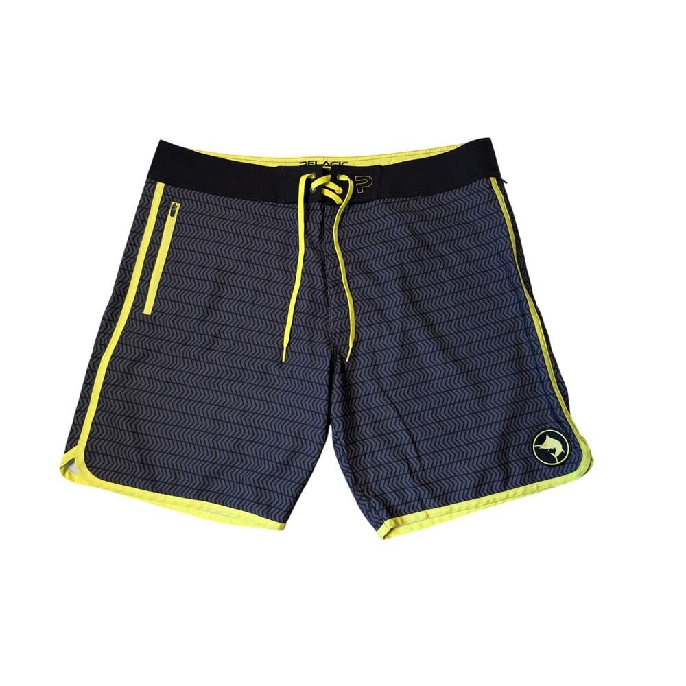 PELAGIC Ridgemont Mens 40;  Swim/board shorts, black/gray; Fishing, yellow trim